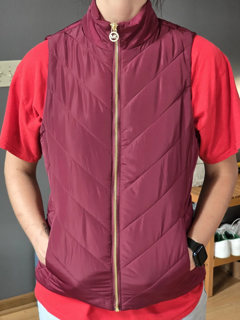 NWT - Michael Kors Quilted Sleeveless Puffer Vest - Wine